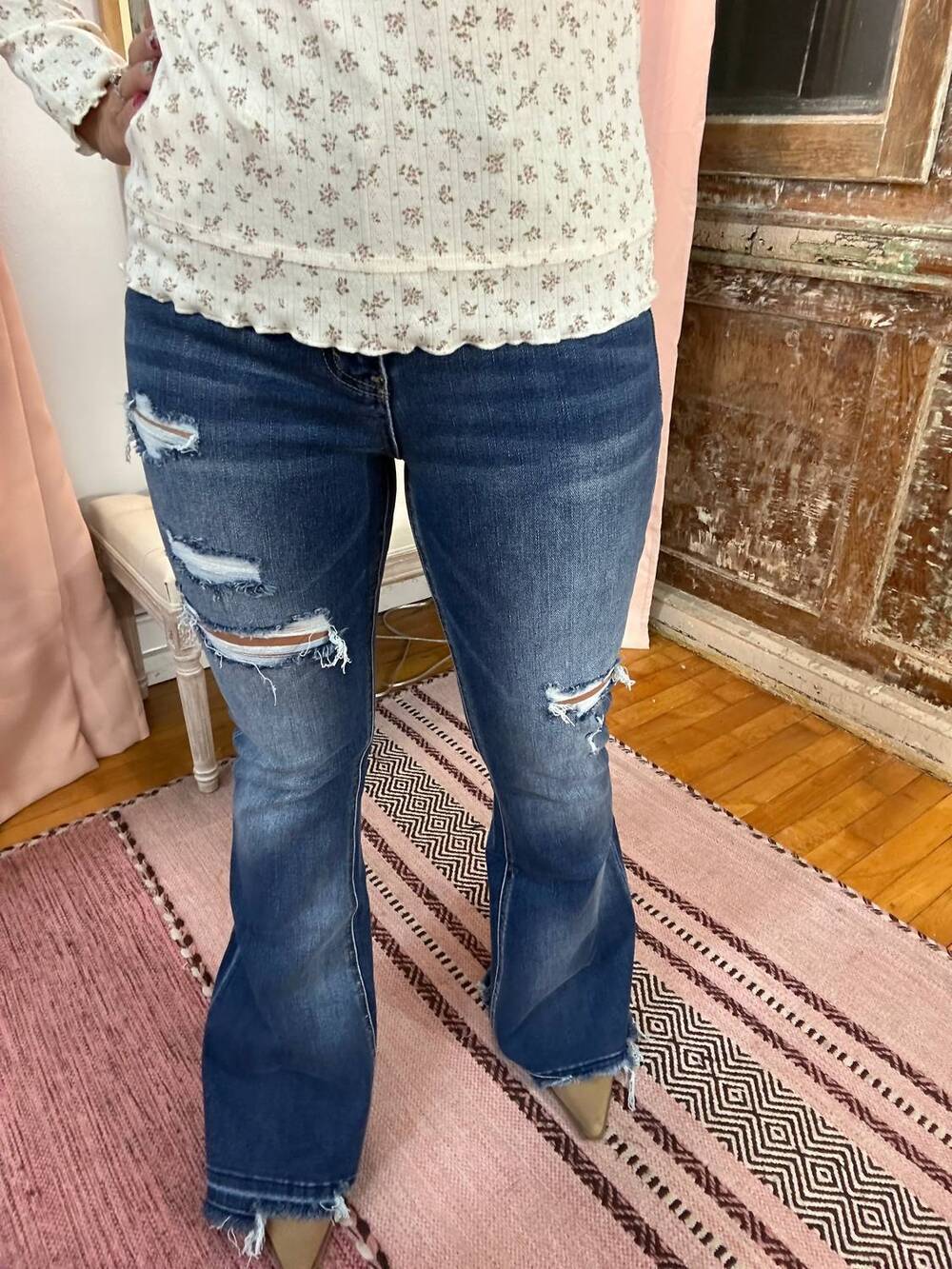 NEW LOVERVET high rise distressed flare jeans in denim